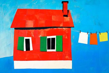 Kleurrijk huis met waslijn - Artful van Poster Art Shop