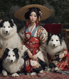 Geisha mit drei Wolfshunden. von Brian Morgan