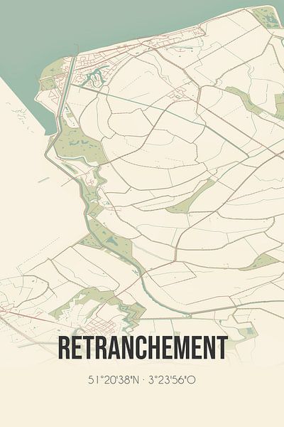 Carte ancienne de Retranchement (Zeeland) par Affiches de lieux