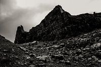 The Prison, Quiraing, in black and white, Isle of Skye, Scotland