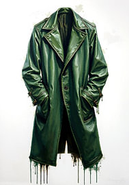 Un manteau de cuir vert dans un espace fragile