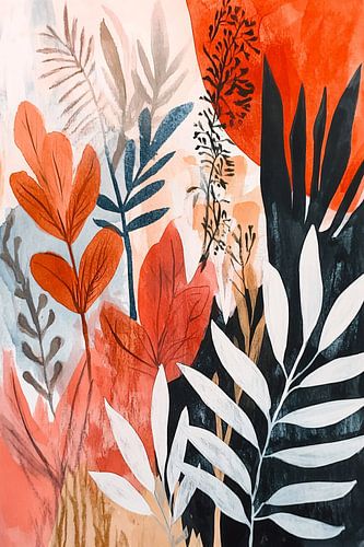 Abstracte bladeren in warme tinten