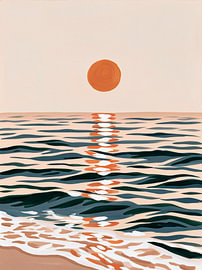 Minimalistischer Sonnenuntergang über dem Meer in warmen Farbtönen von Lina van Oers