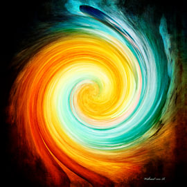 Cosmic swirl of colours in yellow, turquoise & nd red – Abstract Energy (Modern wall art)