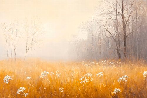 Paysage de prairie nébuleux en automne