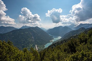 Uitzicht over de Plansee naar de Zugspitze van Leo Schindzielorz