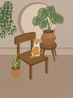 Minimal art cat on a chair green house