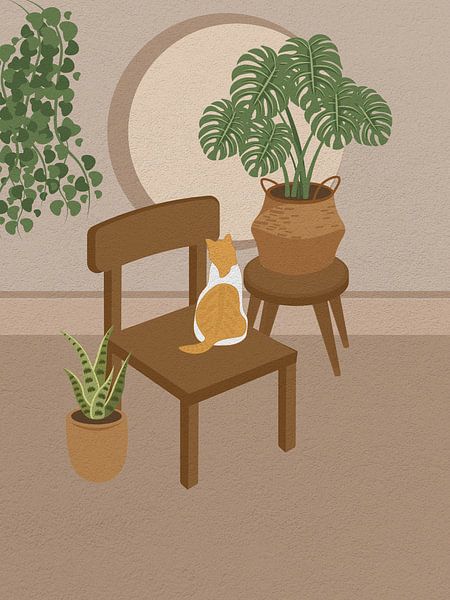 Minimal Art Katze auf einem Stuhl grünes Haus von RickyAP