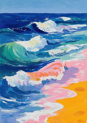 Impressionistische branding met geel zand