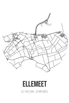 Ellemeet (Zeeland) | Karte | Schwarz und Weiß von Rezona