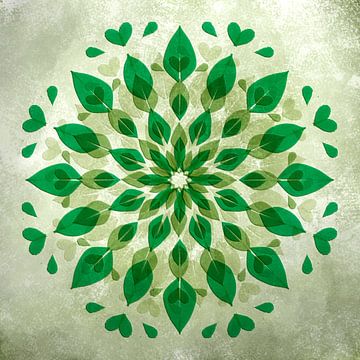 Mandala van groene blaadjes en hartjes van Rietje Bulthuis