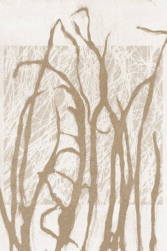 Ikigai. Zon en gras. Abstracte Zen kunst. Japanse stijl in aardetinten IV