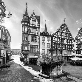 Half-timbered houses Bernkastel Kues black and white by Manfred Voss, Black-White Photography