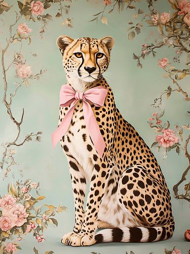 Cheetah with pink bow