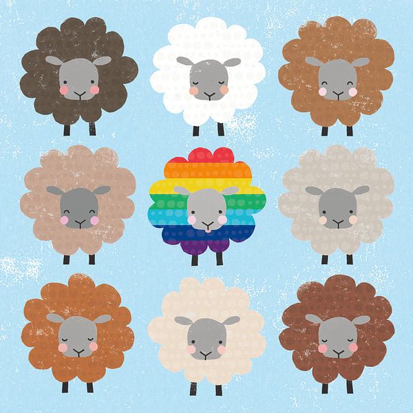 Wees are bruin en regenboog schapen sq, Moira Hershey van Wild Apple