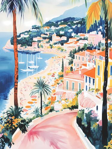 French Riviera Colorful Coastal Painting