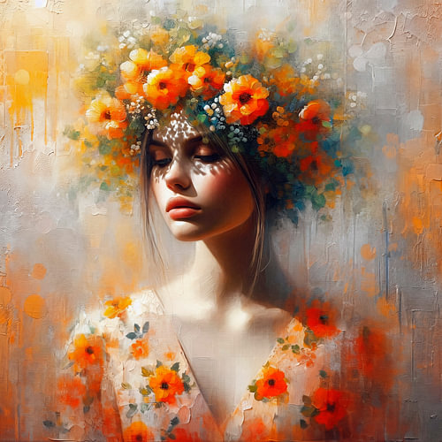 Woman with orange summer flowers