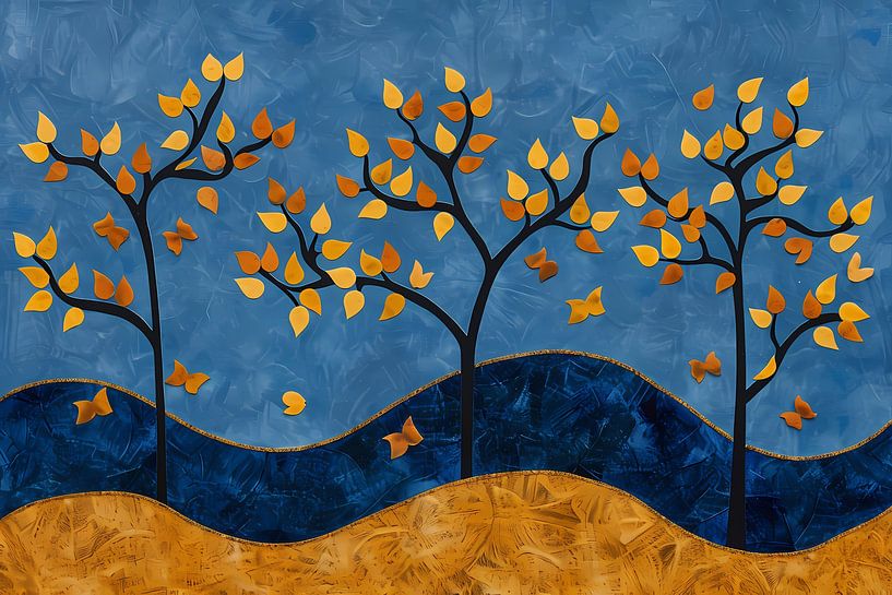 Arbres d'automne sur fond bleu coloré par Art & Soul Creations