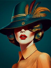 Frau im Retro-Look mit Federn am Hut, Serie: Buntes Retro - 9