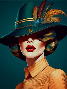 Frau im Retro-Look mit Federn am Hut, Serie: Buntes Retro - 9