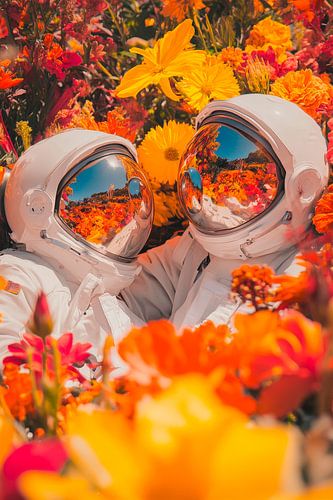 Astronauts in a sea of flowers