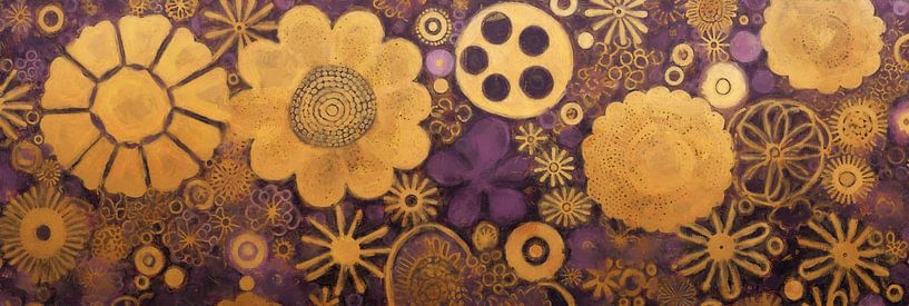 Gold Flowers on Purple Background by Whale & Sons