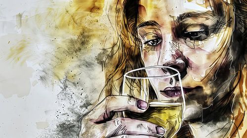 Vrouw met wit wijnglas