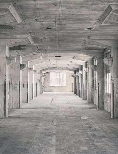 Verlaten plekken: Sphinx fabriek Maastricht Eiffelgebouw kolommen galerij. van OK-ART