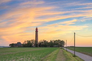 Vuurtoren Flügge op Fehmarn bij zonsondergang van Michael Valjak