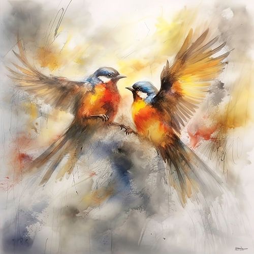 abstract aquarel van een vogel