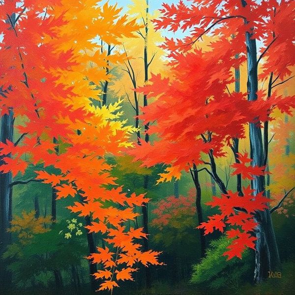 Une forêt d'automne lumineuse : L'heure d'or et les érables rouges flamboyants par Artistic