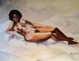 Serene Rest Dark-haired Nude by fdgArtworks