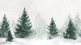 Winter landscape with pine trees - Christmas painting by Mel Digital Art