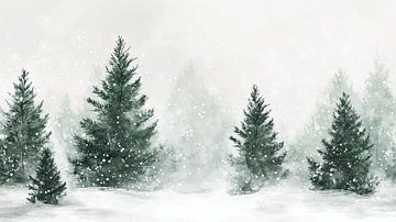 Winters landschap met dennenbomen - kerstmis schilderij van Mel Digital Art