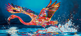 Flamingo: Dans over het Water van Happy Paintings / Renata Rolefes Art