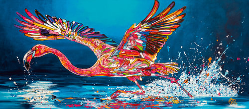 Flamingo: Dance on the Water by Happy Paintings / Renata Rolefes Art