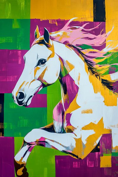 Colourful horse portrait in dynamic movement by Poster Art Shop