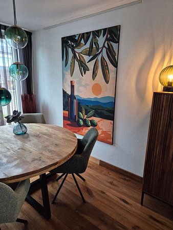 Mediterranean scene with olives and sunset