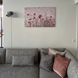 Klantfoto: Poppy Field in Pastel Pink van Tanja Riedel, op canvas