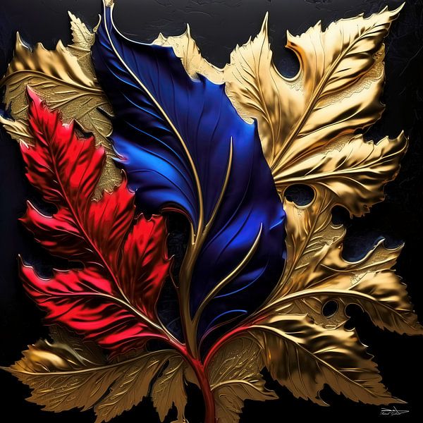 Abstrakt in Gold, Rot und Blau. von Gelissen Artworks