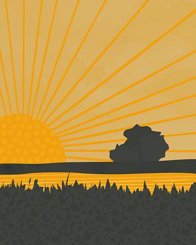 Bij zonsopkomst minimalistisch landschap