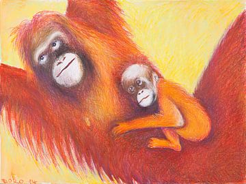 Orang Utan Mutter und Baby by Dorothea Linke