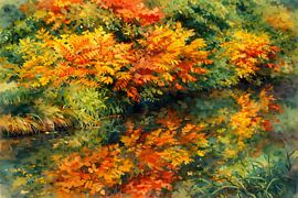 Reflection of autumn leaves