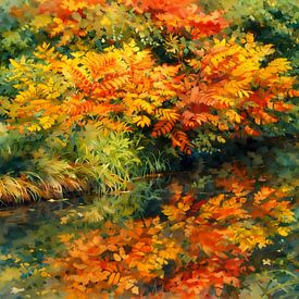 Reflet des feuilles d'automne sur Linda de Klein