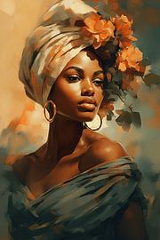 Afrikanische Anmut in Orange- und Grautönen von Steinfox Art