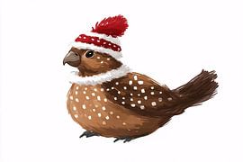 Moineau festif avec bonnet de Père Noël sur Imperial Art House