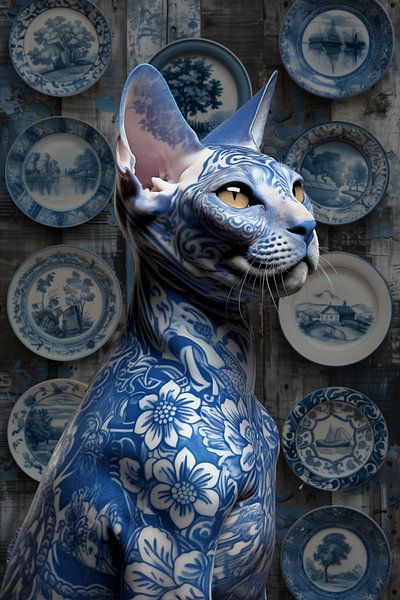 Le chat au tatouage bleu de Delft par Studio Ypie
