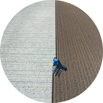 Tractor ploegt de grond voor het planten van gewassen 