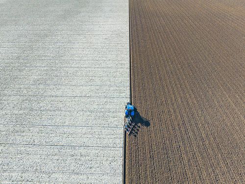 Tractor ploegt de grond voor het planten van gewassen 