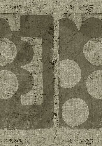 Brutalistische retro abstracte vormen in olijfgroen op linnen I.